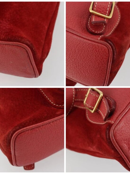 GUCCI Bamboo Backpack Suede Red Gold 003 1956 0030 Auth 179385 main image 9